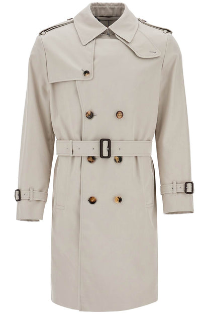 Light Beige Polyester And Cotton Trench Coat With Adjustable Belt  - Beige