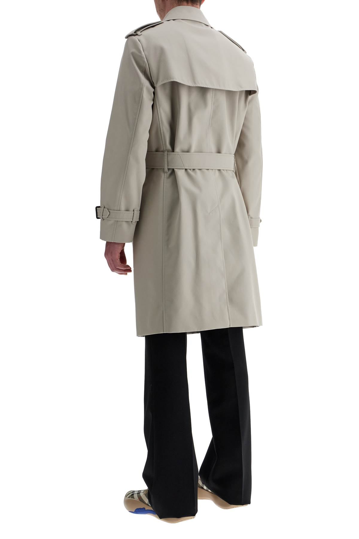 Light Beige Polyester And Cotton Trench Coat With Adjustable Belt  - Beige