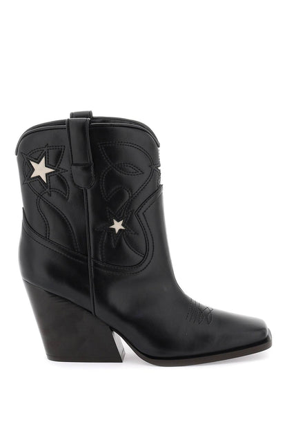 Texan Ankle Boots With Star Embroidery  - Nero