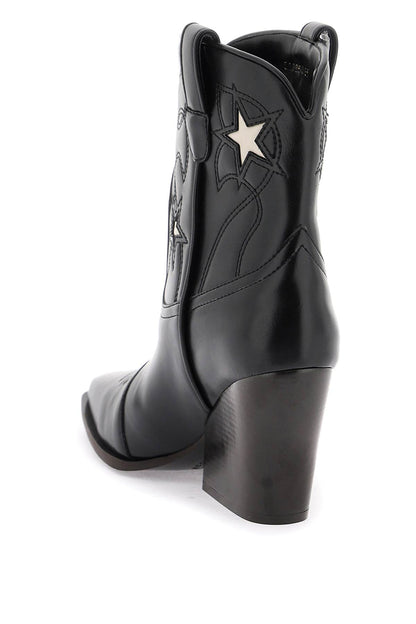 Texan Ankle Boots With Star Embroidery  - Nero