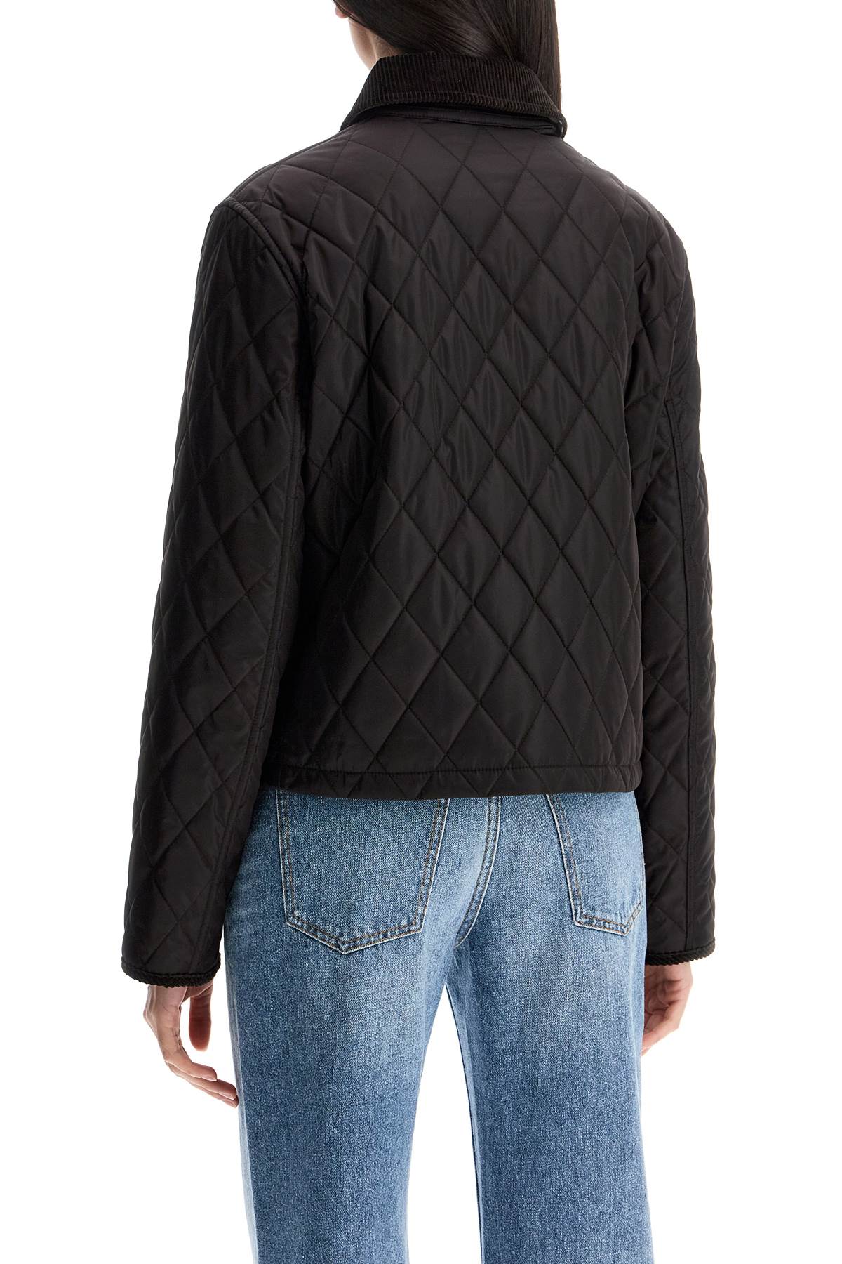 Black Quilted Nylon Cropped Jacket With High Collar  - Black