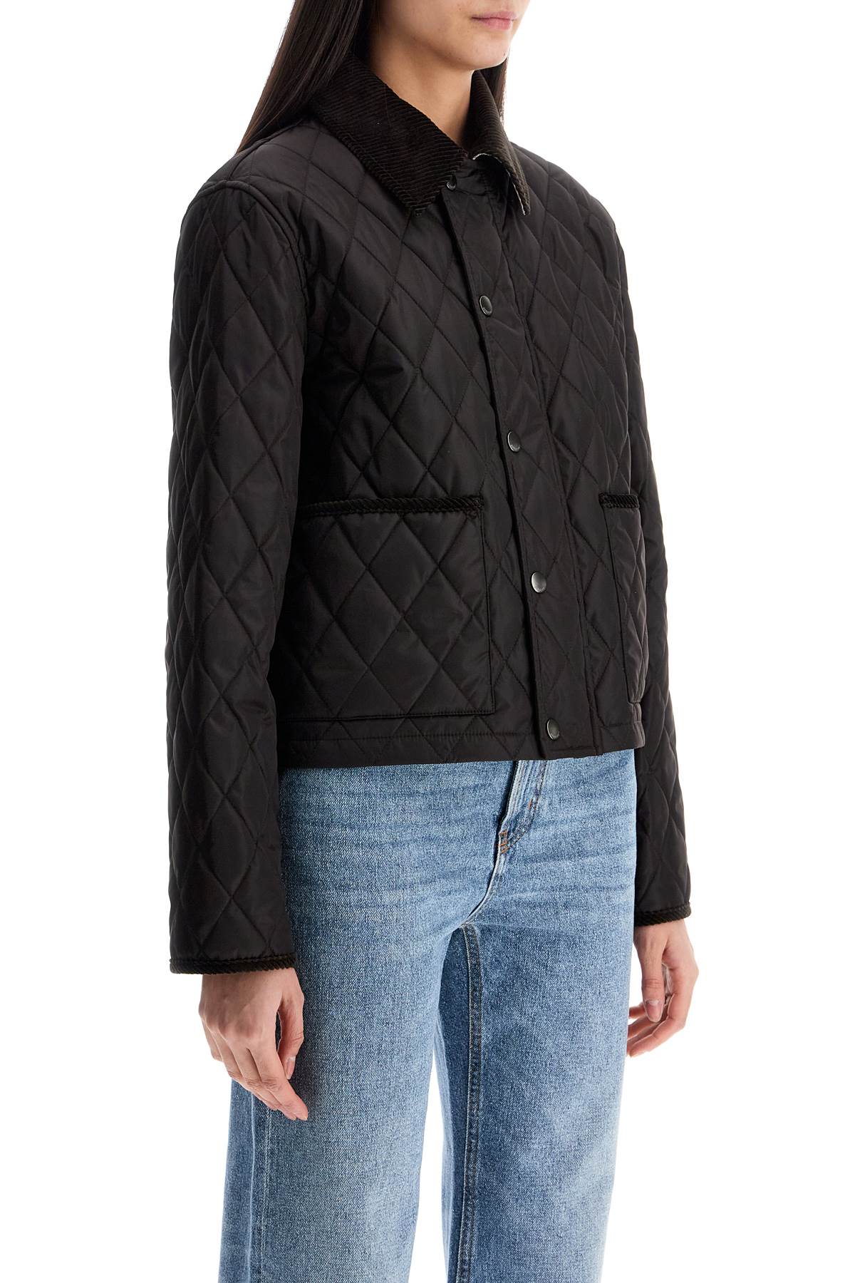 Black Quilted Nylon Cropped Jacket With High Collar  - Black