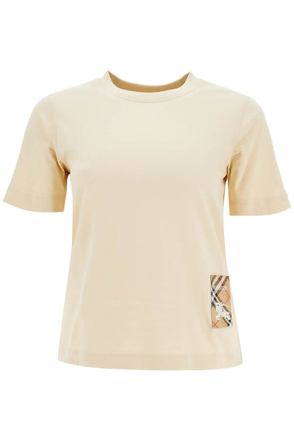 T-shirt With Patch Logo Design  - Beige