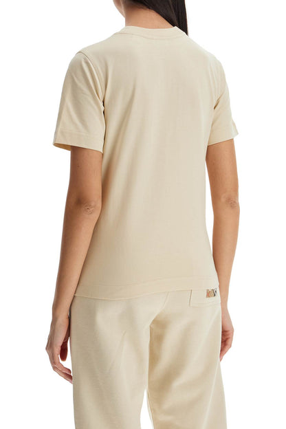 T-shirt With Patch Logo Design  - Beige