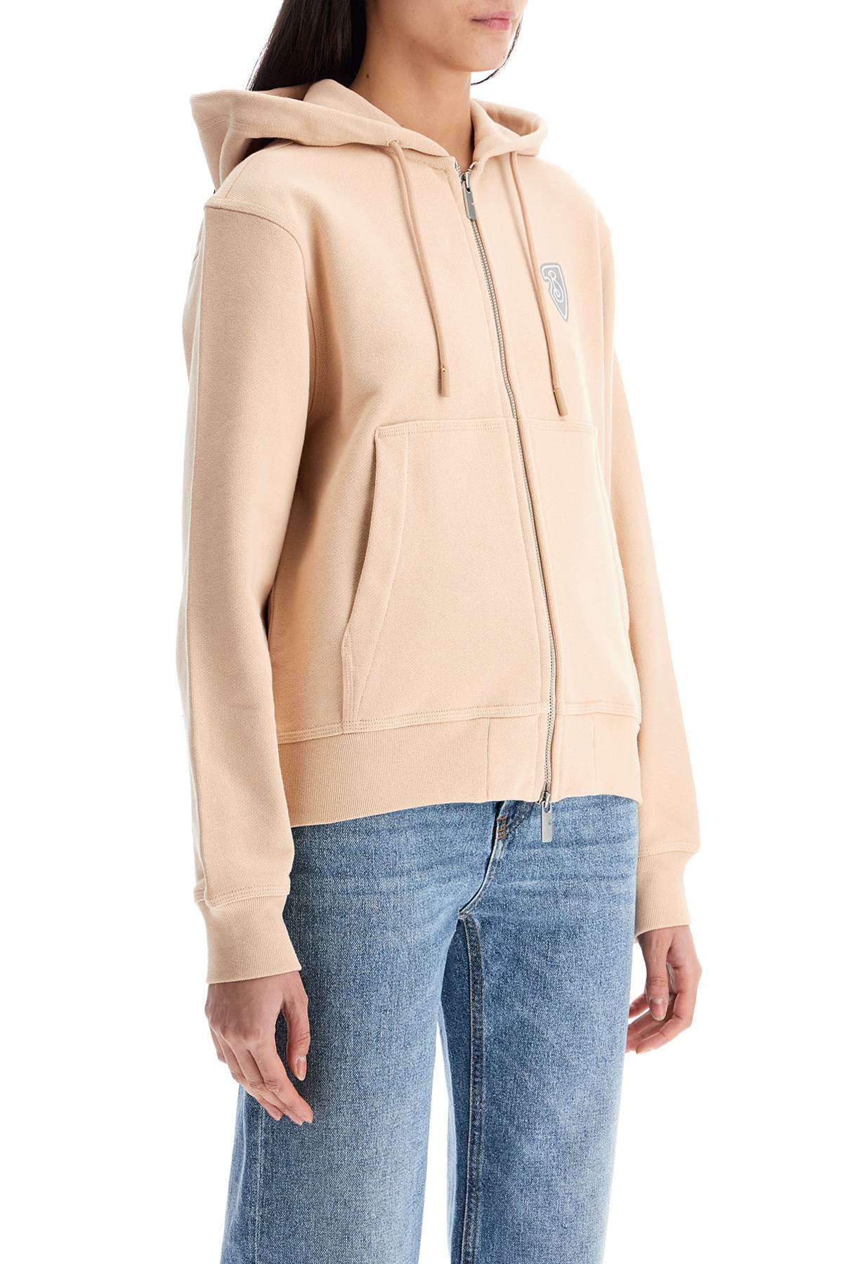 Beige Cotton Hoodie With Knight Illustration  - Beige