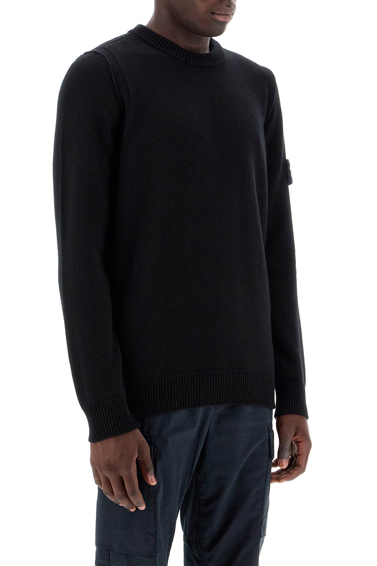 Crewneck Wool Blend Pullover  - Black