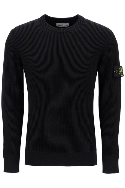 Ribbed Wool Crewneck Sweater  - Black