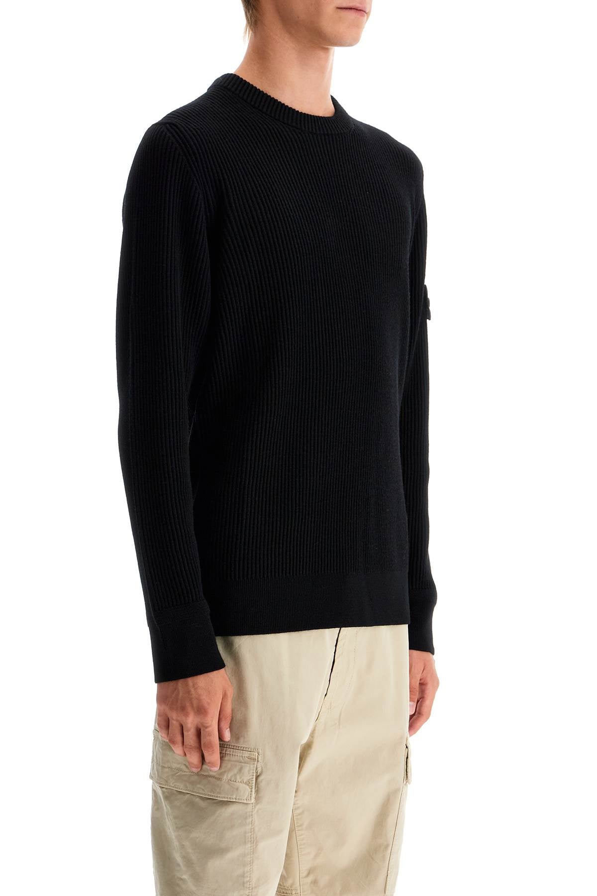 Ribbed Wool Crewneck Sweater  - Black