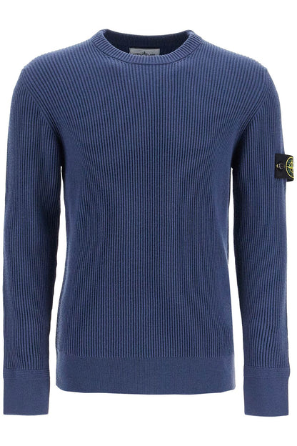 Ribbed Wool Crewneck Sweater  - Blue