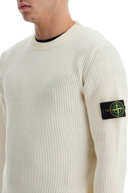 Ribbed Wool Crewneck Sweater  - White