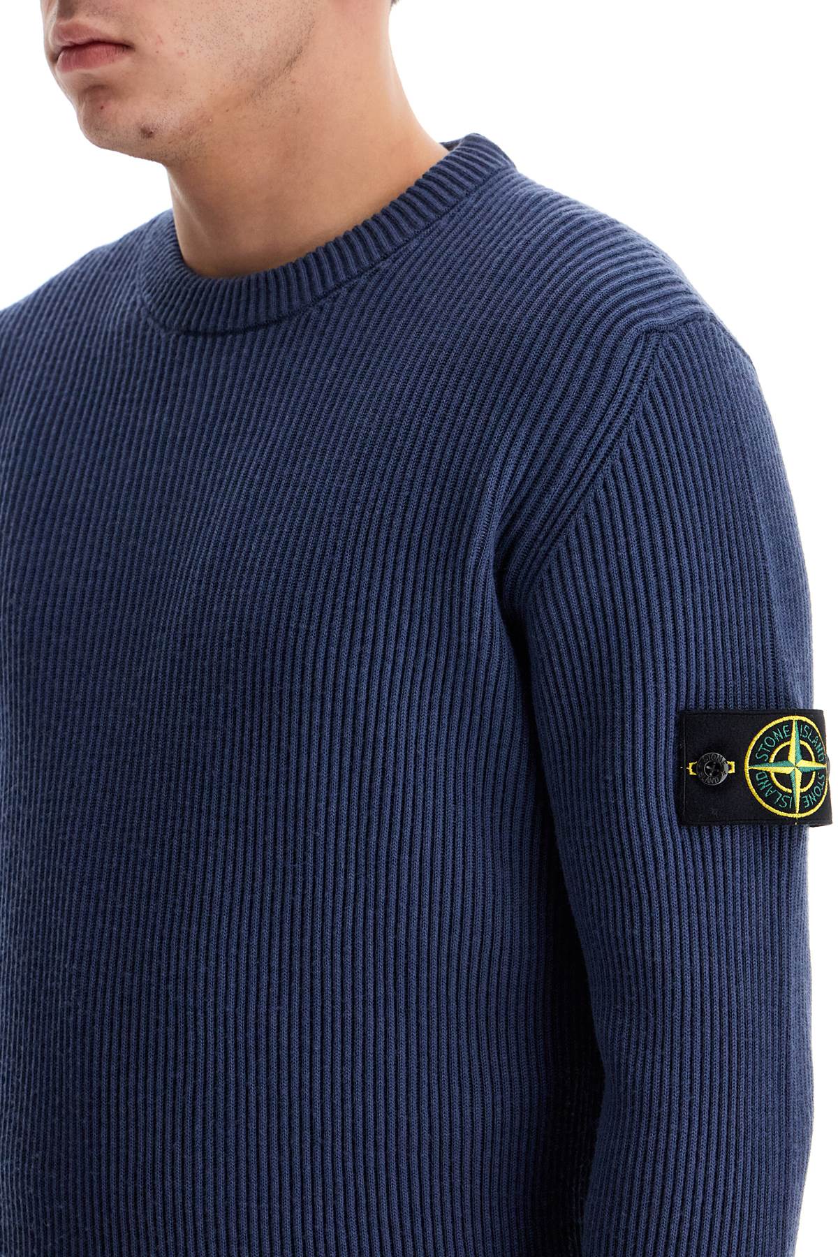 Ribbed Wool Crewneck Sweater  - Blue