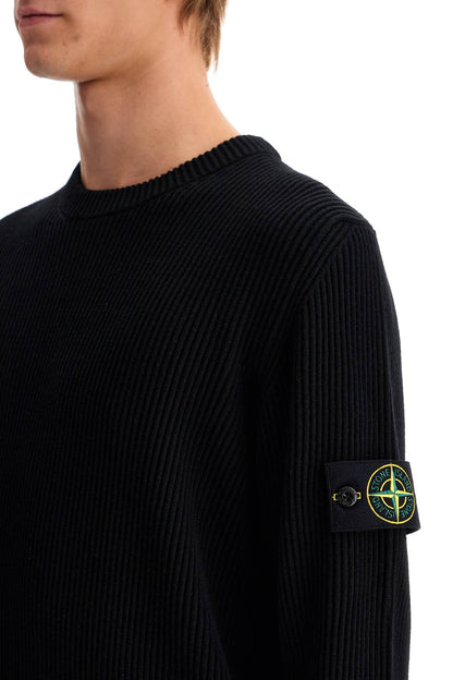 Ribbed Wool Crewneck Sweater  - Black