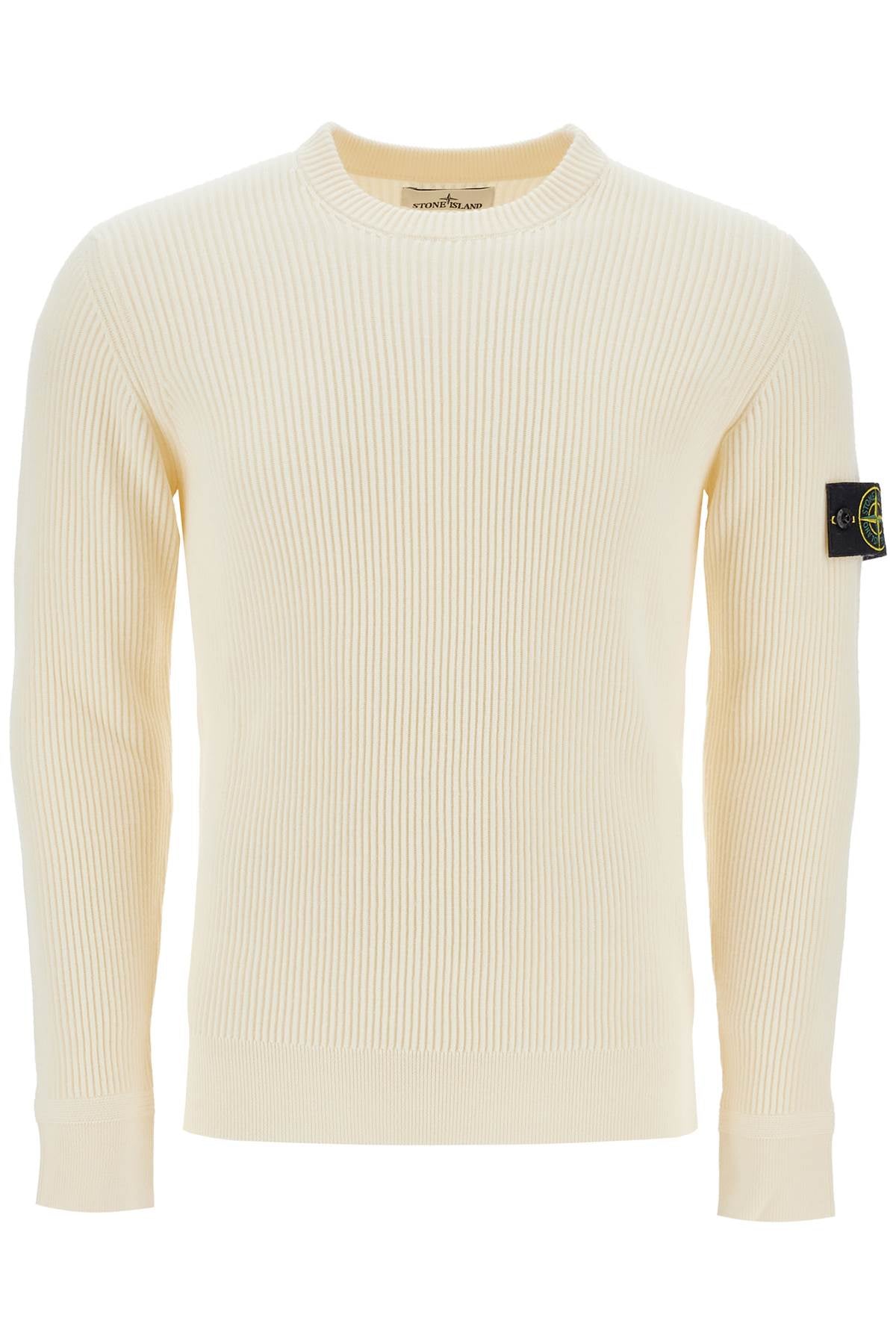 Ribbed Wool Crewneck Sweater  - White