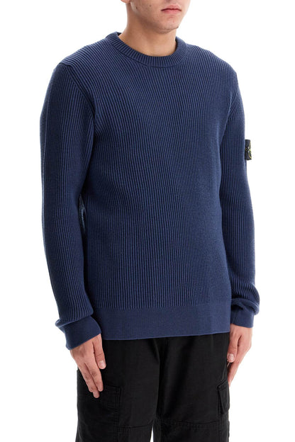 Ribbed Wool Crewneck Sweater  - Blue