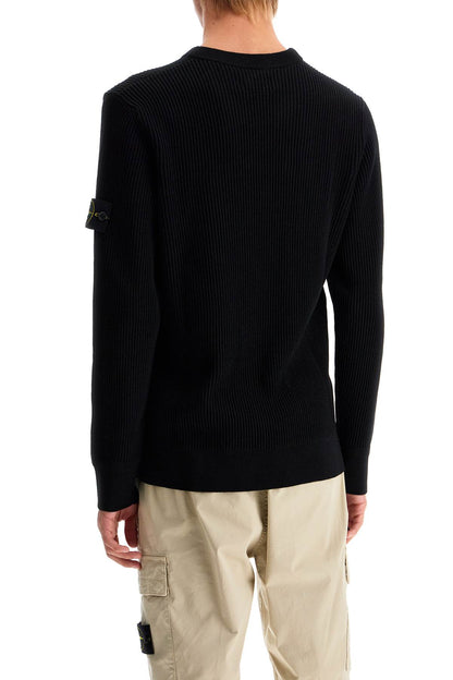 Ribbed Wool Crewneck Sweater  - Black