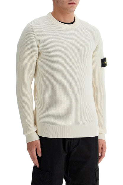 Ribbed Wool Crewneck Sweater  - White