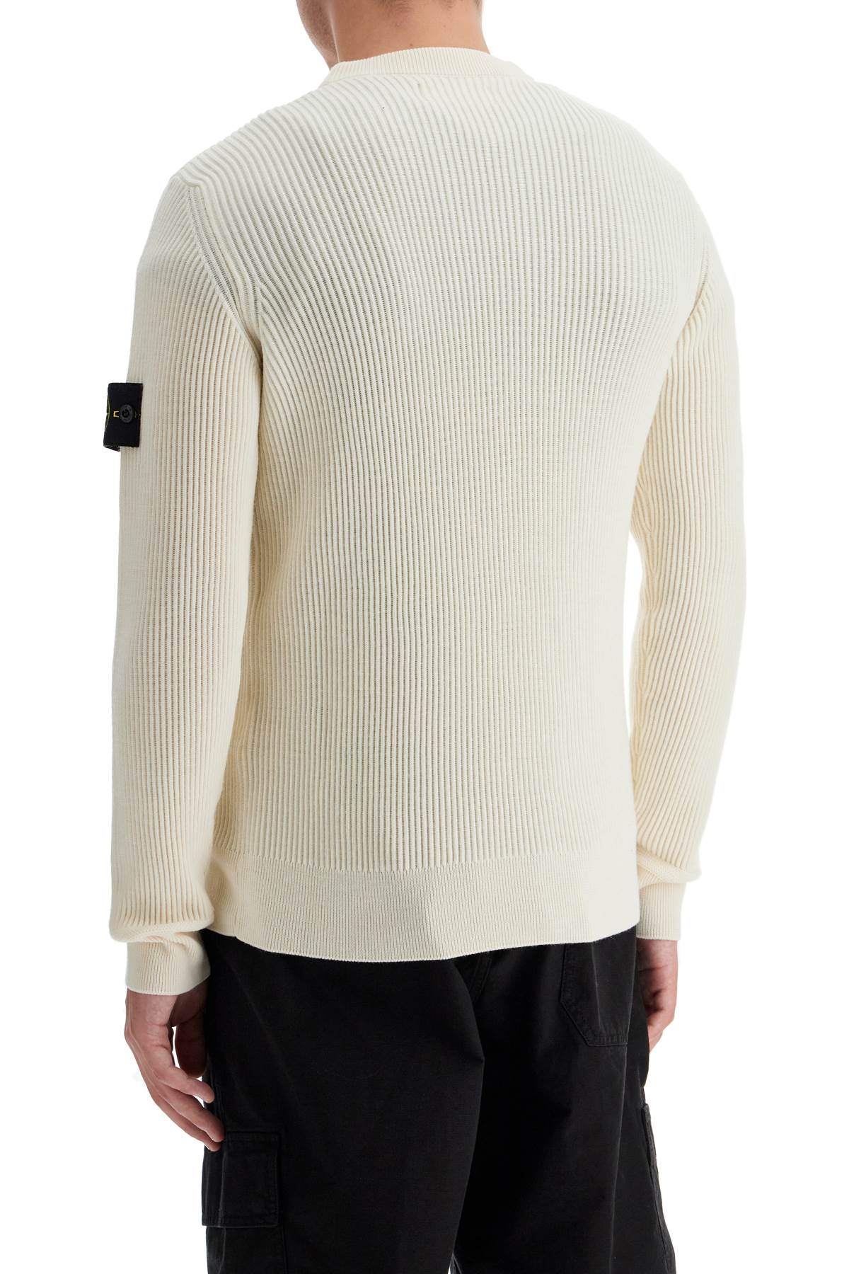 Ribbed Wool Crewneck Sweater  - White