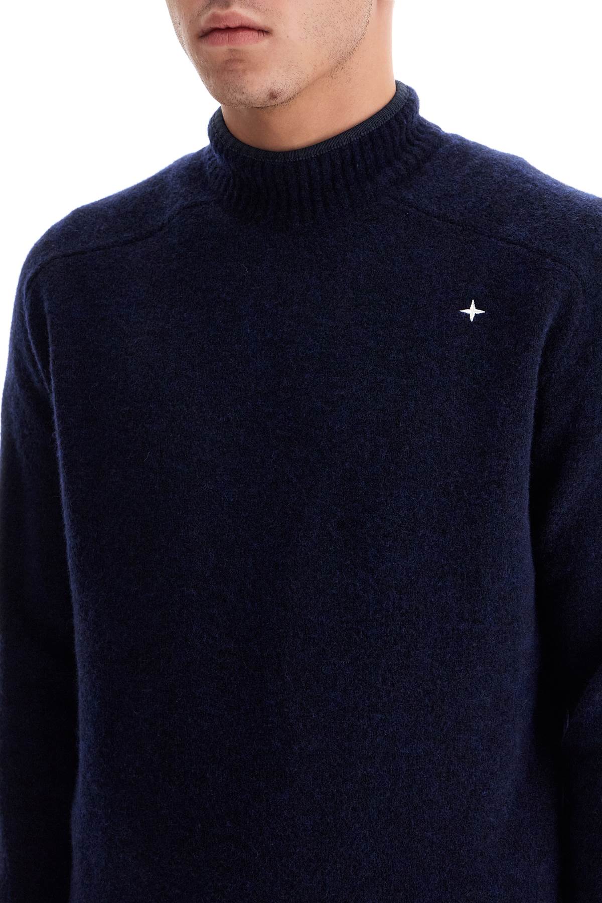 Brushed Wool Blend Pullover Sweater  - Blue