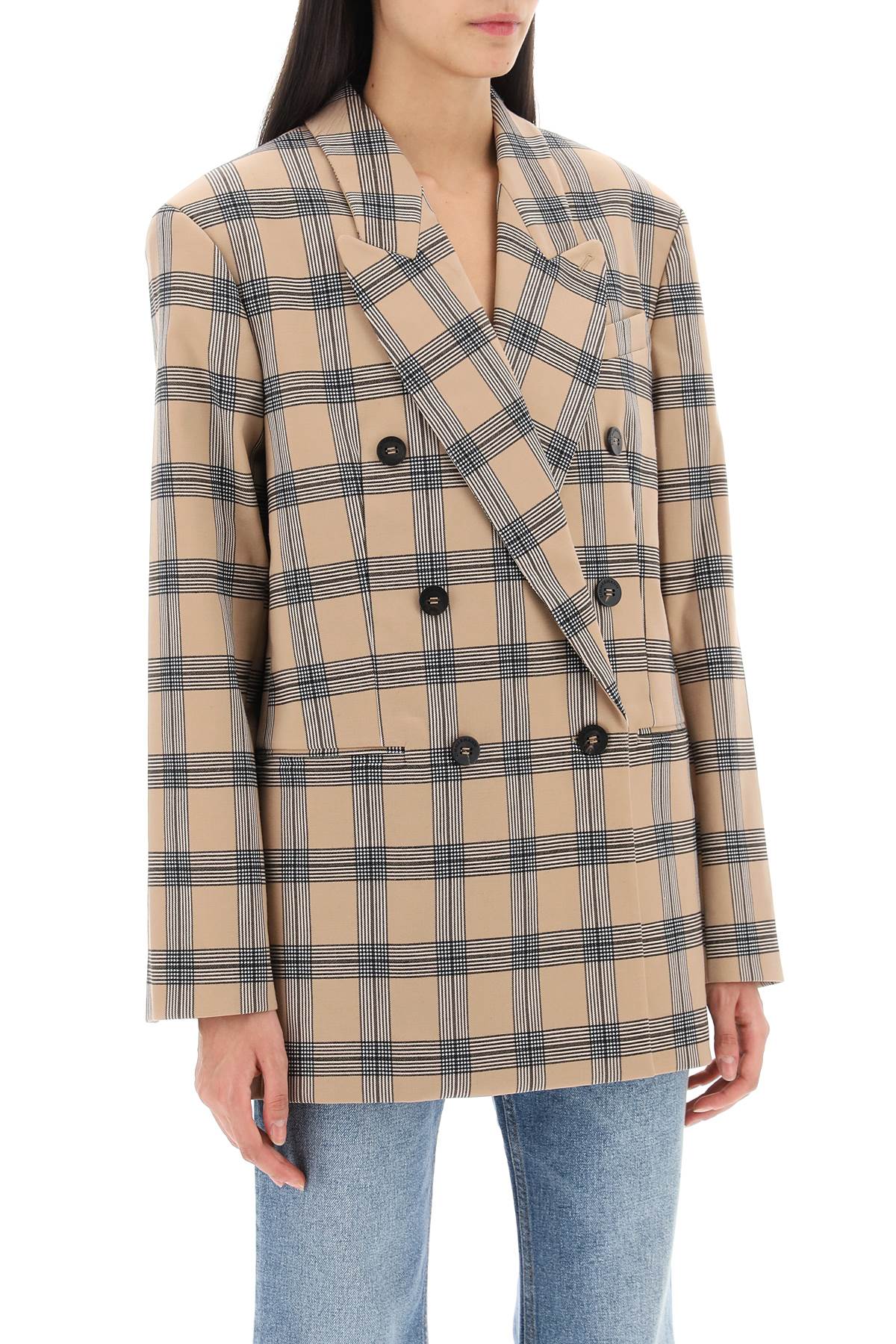 Oversized Luminosity Jacket With Check Motif  - Beige