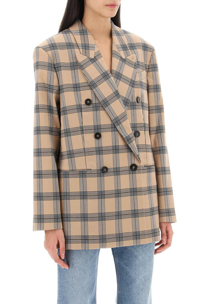 Oversized Luminosity Jacket With Check Motif  - Beige