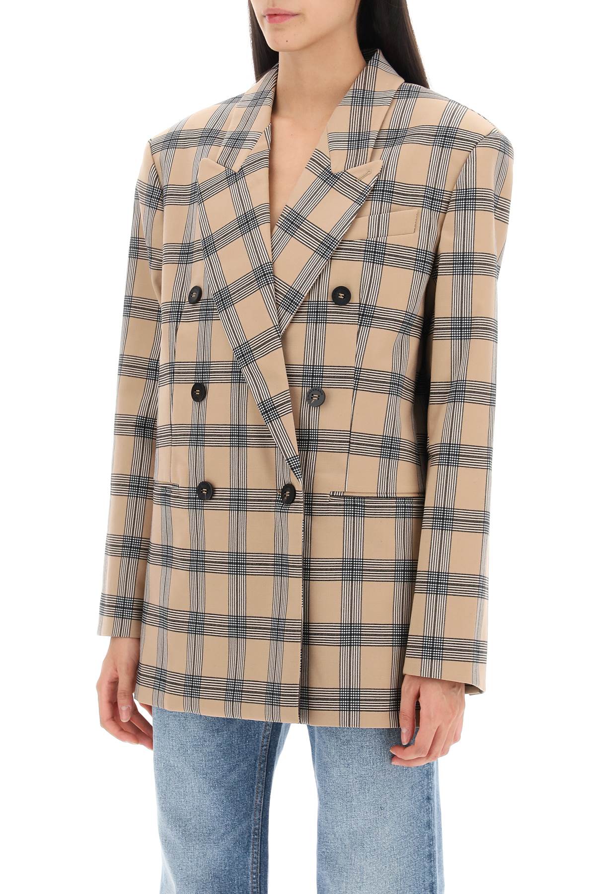 Oversized Luminosity Jacket With Check Motif  - Beige