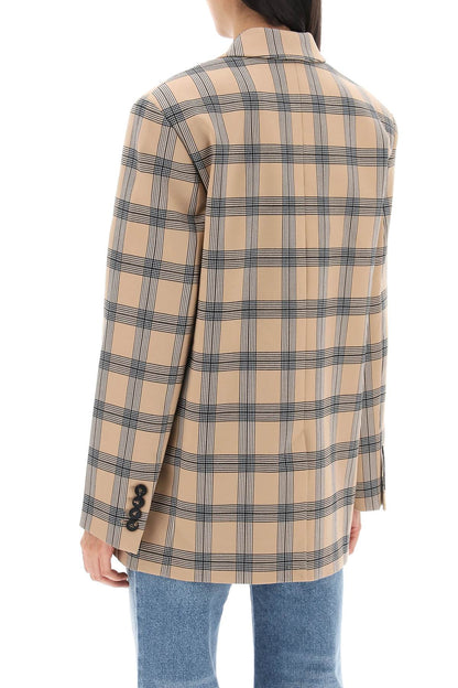 Oversized Luminosity Jacket With Check Motif  - Beige