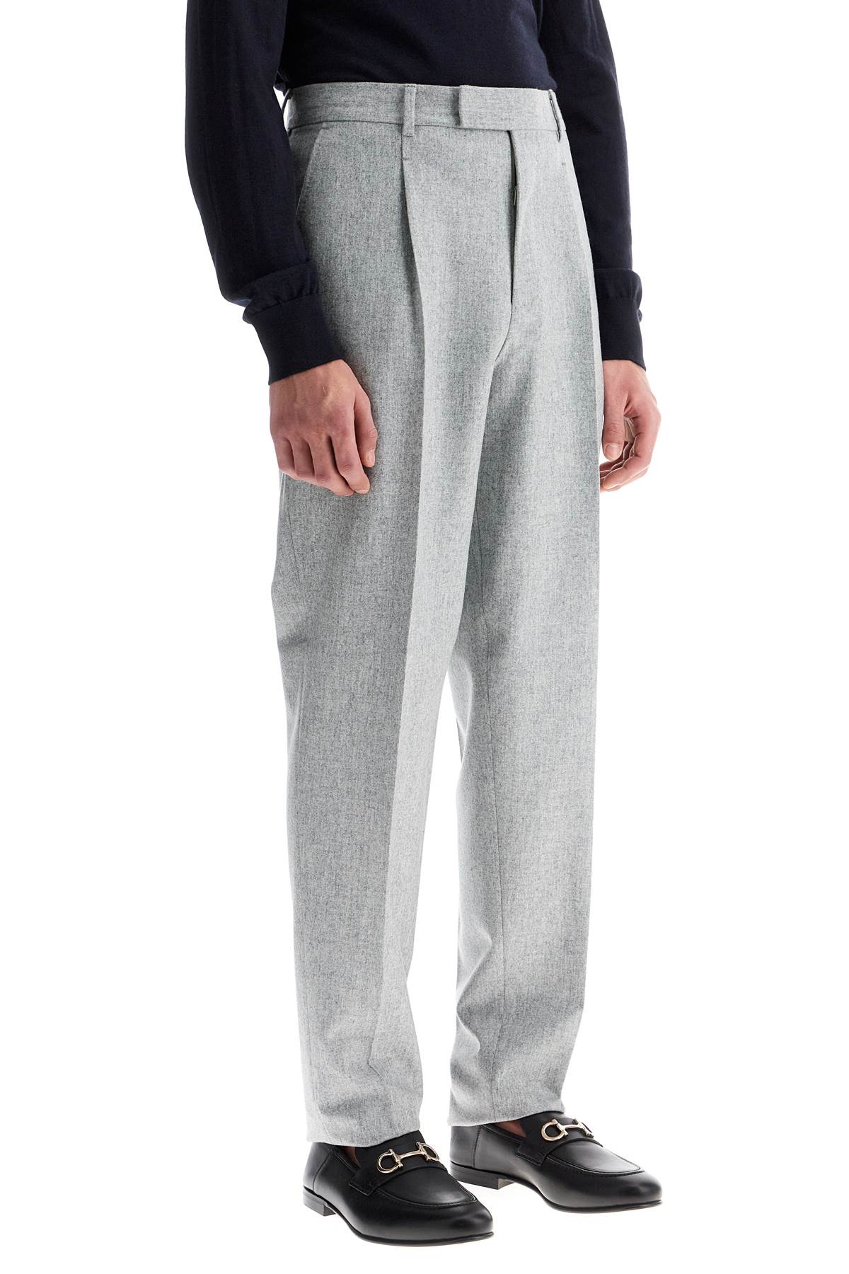 Formal Wool Trousers With Pleats  - Grey