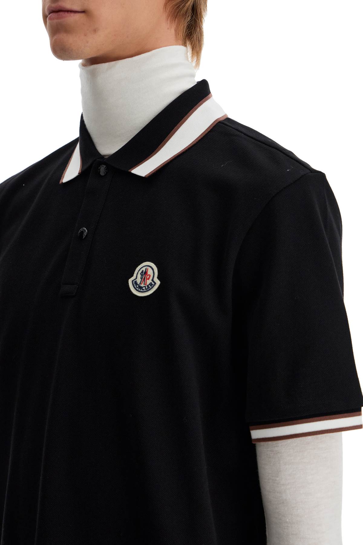 Striped Polo Shirt With Detailed Accents  - Black