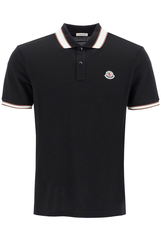 Striped Polo Shirt With Detailed Accents  - Black