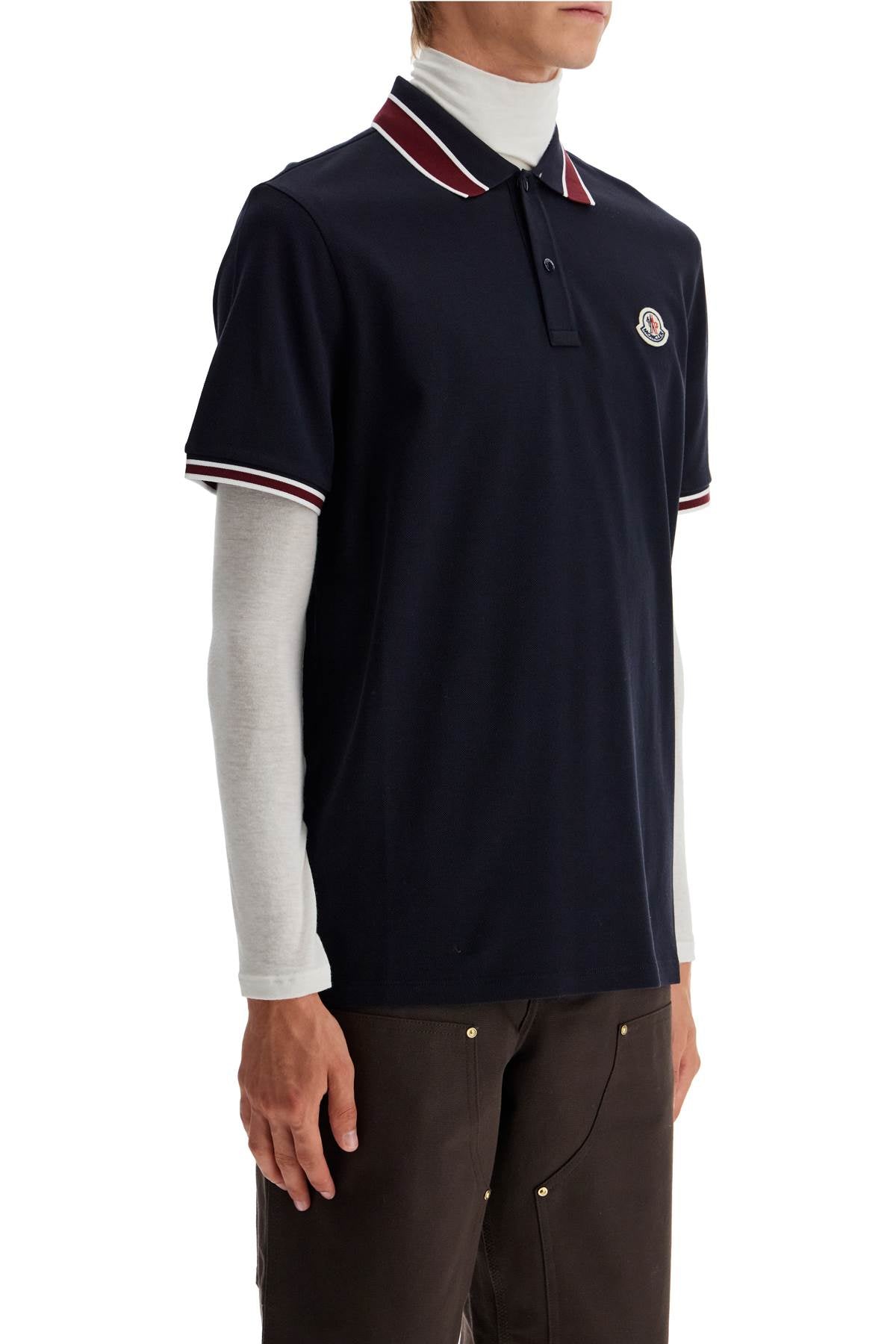 Striped Polo Shirt With Detailed Accents  - Blue