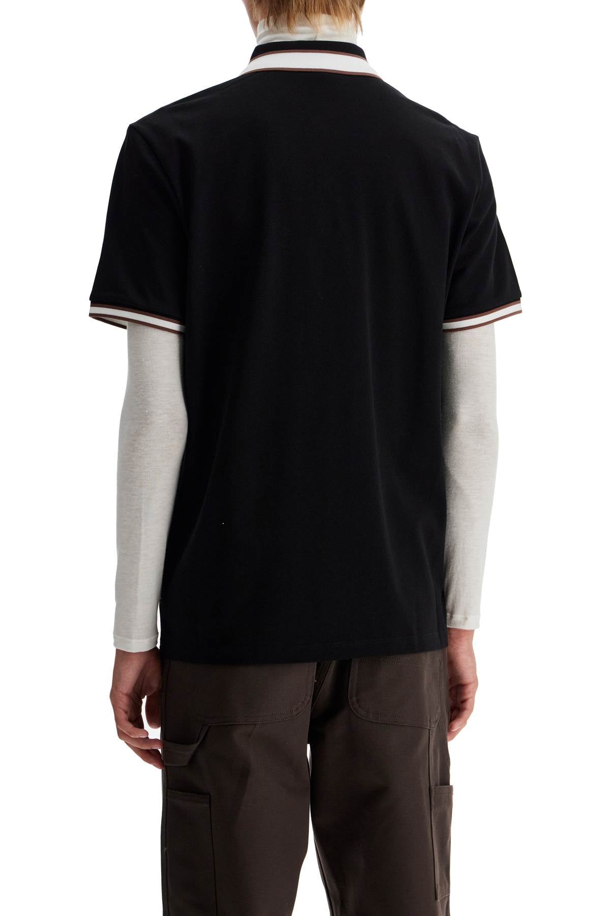 Striped Polo Shirt With Detailed Accents  - Black