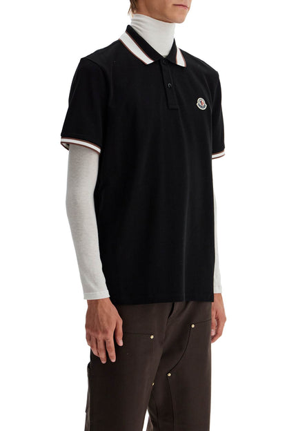 Striped Polo Shirt With Detailed Accents  - Black