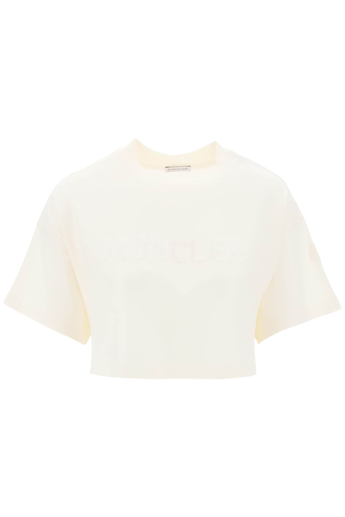 Cropped T-shirt With Sequin Logo  - White