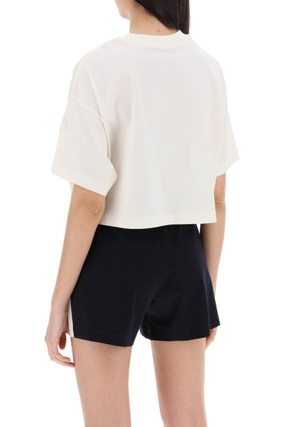 Cropped T-shirt With Sequin Logo  - White