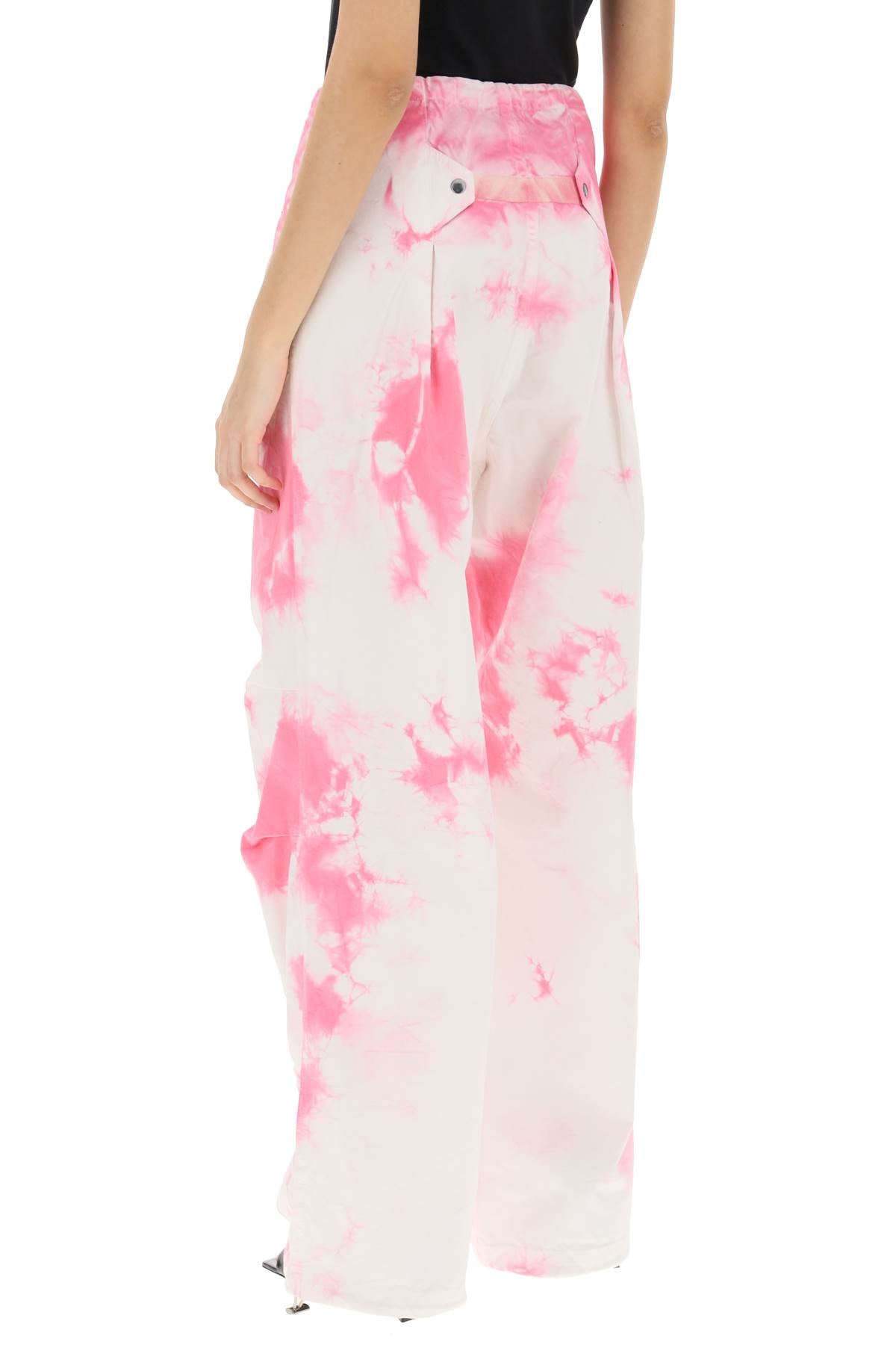 Tie-dye Cotton Baggy Pants  - Bianco