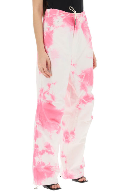 Tie-dye Cotton Baggy Pants  - Bianco