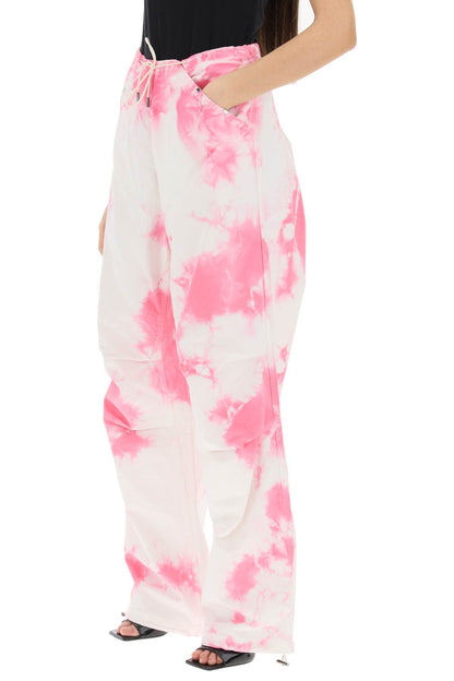 Tie-dye Cotton Baggy Pants  - Bianco