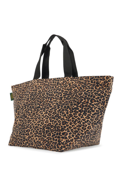 Leopard Print Xl Square Bottom Tote Bag  - Brown