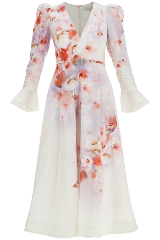 White Floral Linen Midi Dress Ciara  - White