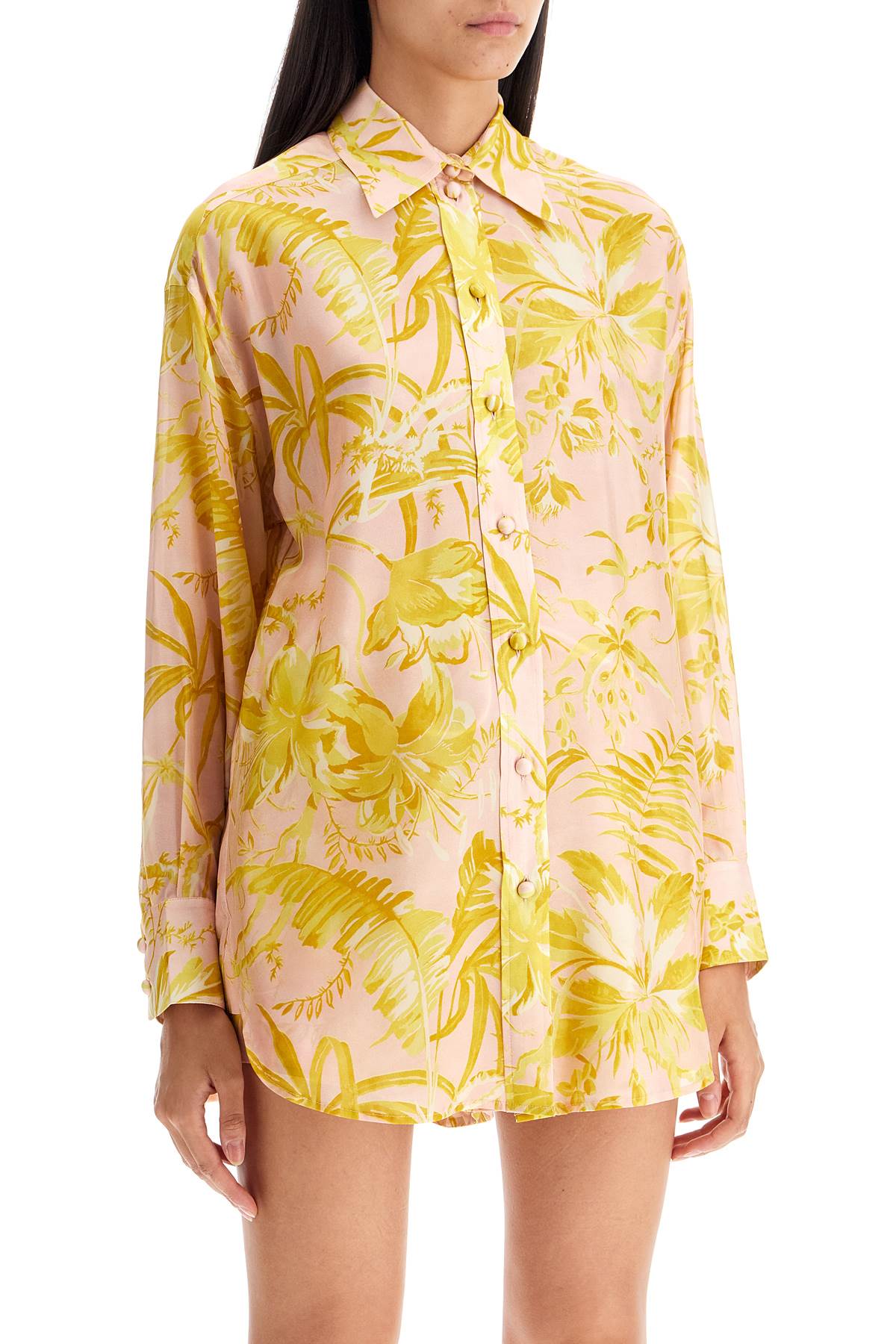 Silk Floral Print Shirt  - Pink