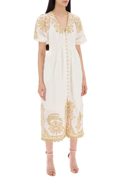 "waverly Embroidered Linen Dress"  - White