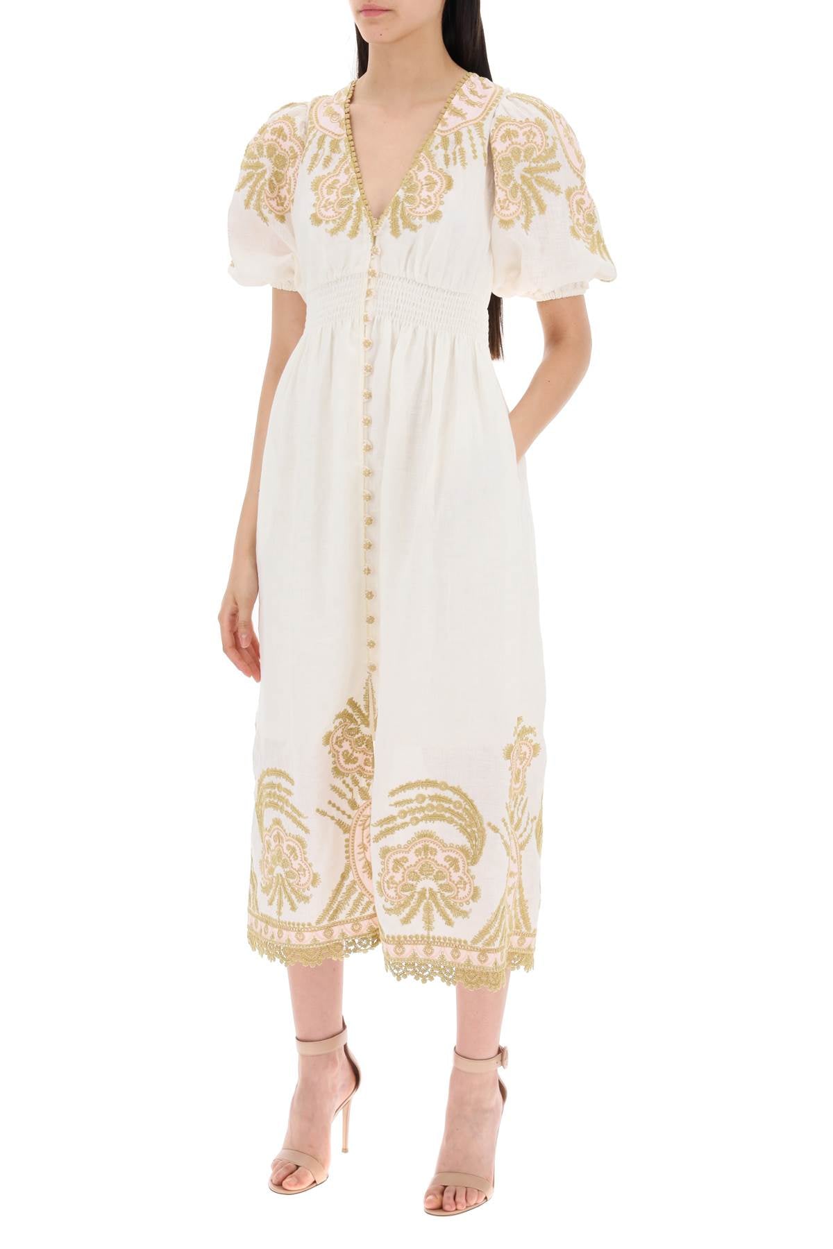 "waverly Embroidered Linen Dress"  - White