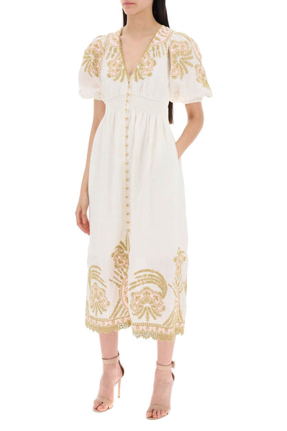 "waverly Embroidered Linen Dress"  - White