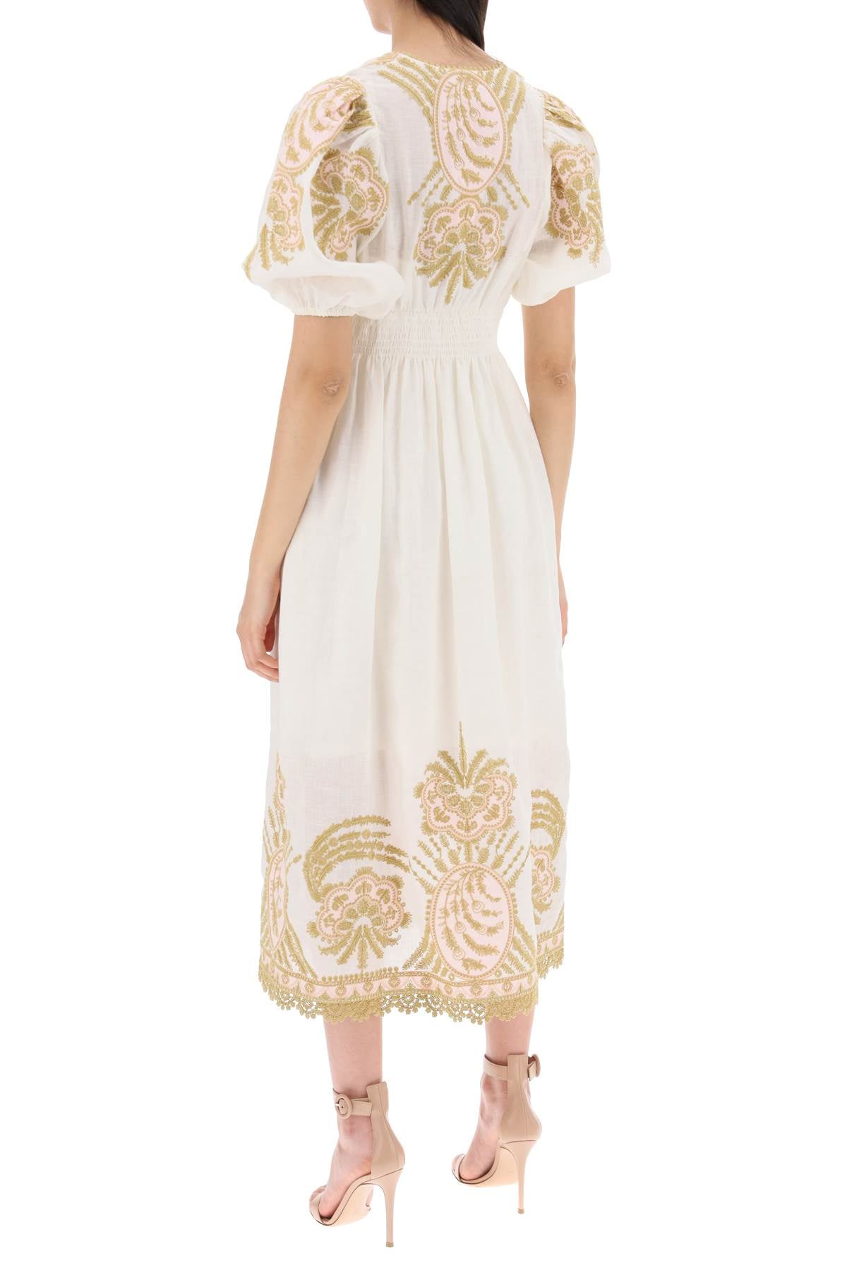 "waverly Embroidered Linen Dress"  - White