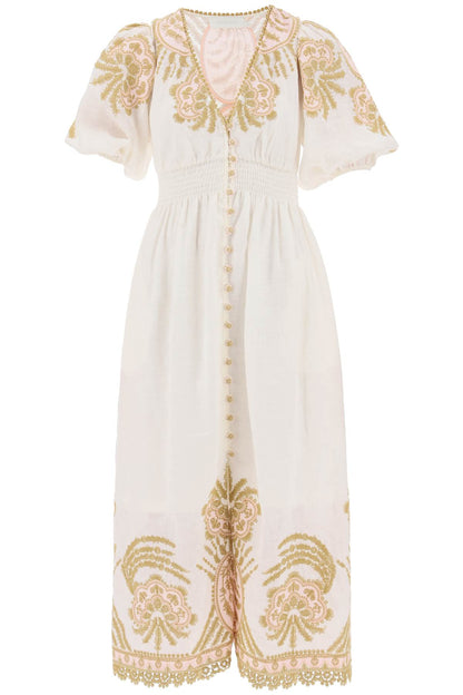 "waverly Embroidered Linen Dress"  - White