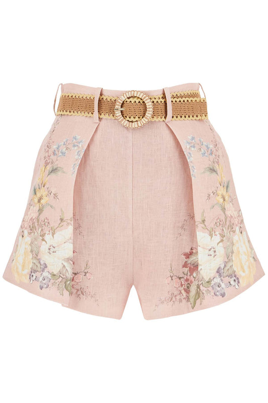 Floral Linen Waverly Shorts  - Pink