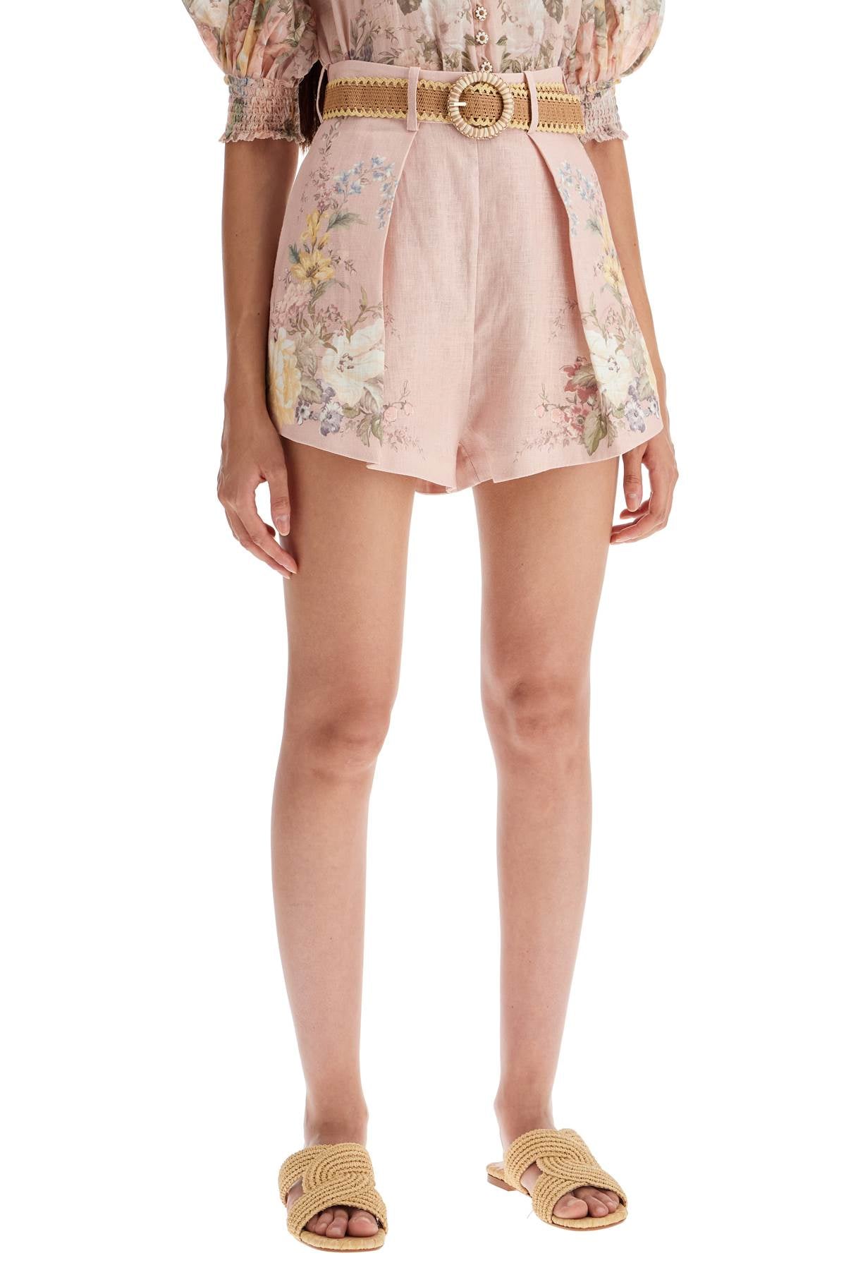 Floral Linen Waverly Shorts  - Pink