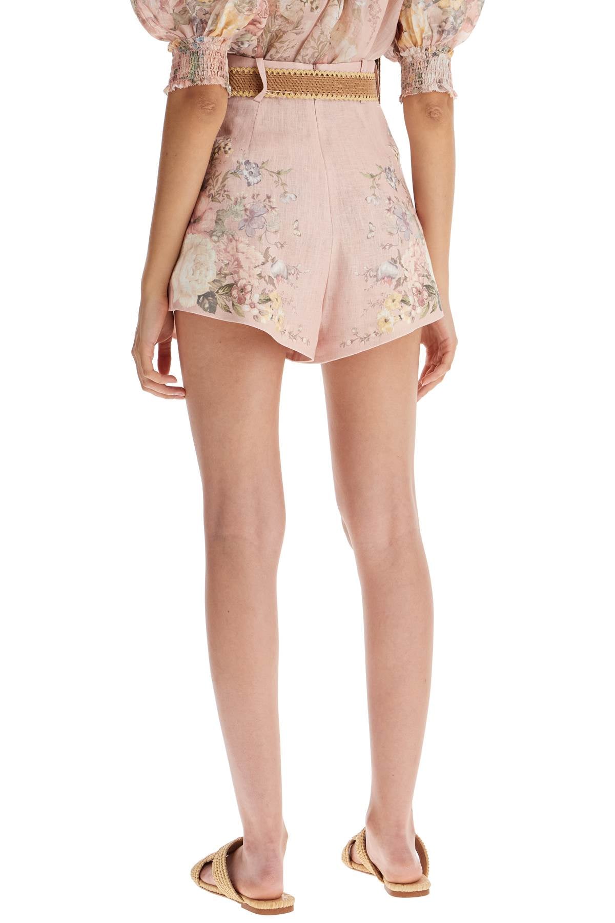 Floral Linen Waverly Shorts  - Pink