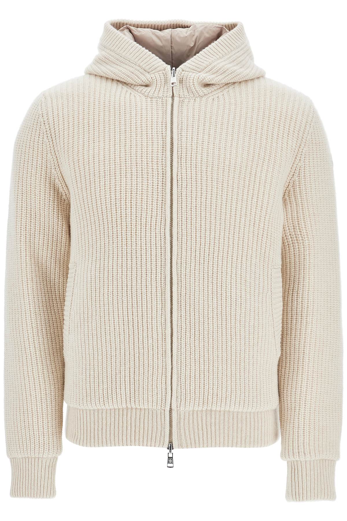 Reversible Knit And Nylon Down Jacket  - Beige