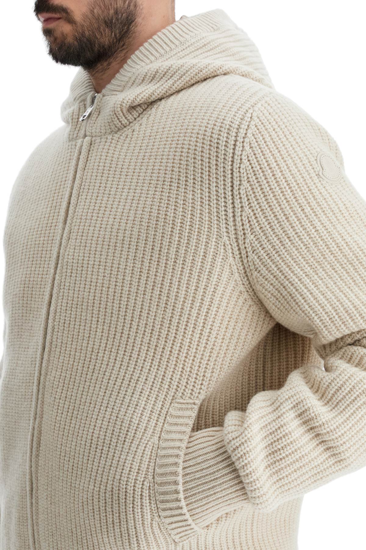 Reversible Knit And Nylon Down Jacket  - Beige